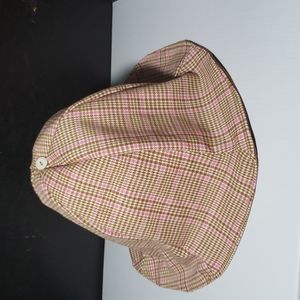 Inspector 2 with faux suede swirl and check print LPearl button Tulip Hat